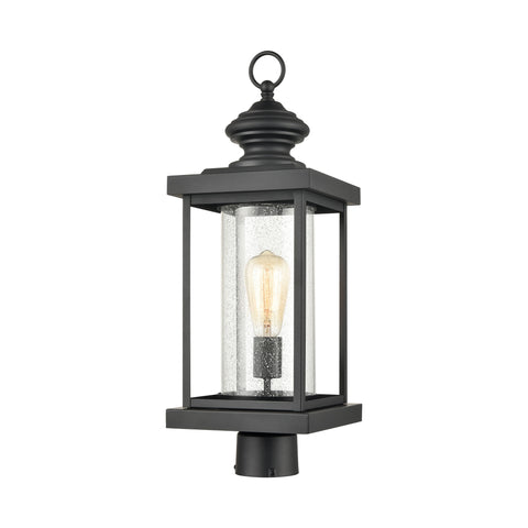 Minersville 1-Light Outdoor Post Mount in Matte Black with Antique Speckled Glass
