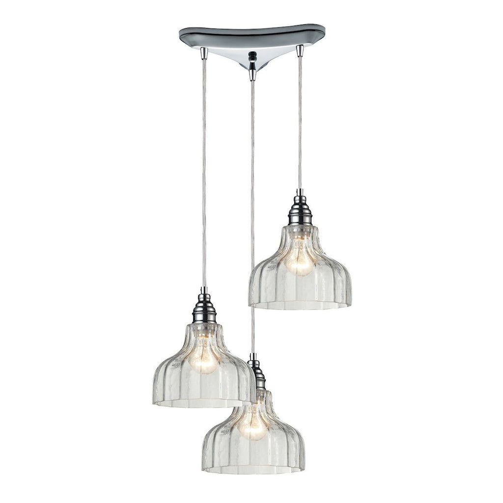 Danica 3 Light Pendant In Polished Chrome And Clear Glass Ceiling Elk Lighting 