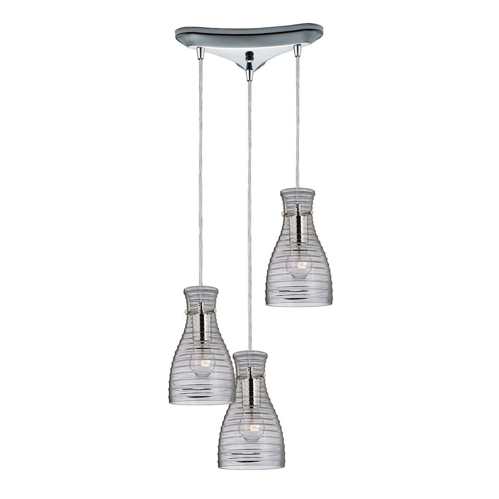 Strata 3 Light Pendant In Polished Chrome And Clear Glass Ceiling Elk Lighting 