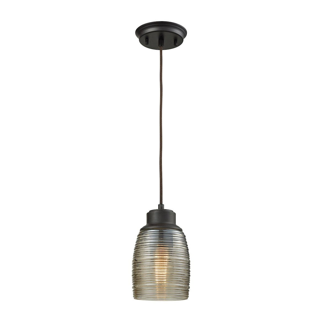 Muncie Pendant In Oil Rubbed Bronze With Champagne Plated Spun Glass Ceiling Elk Lighting 