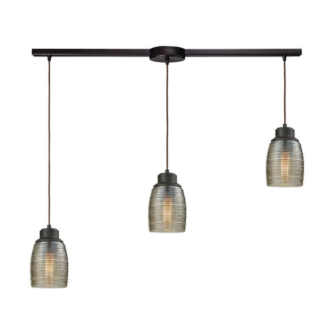 Muncie 3 Light Linear Bar Pendant In Oil Rubbed Bronze With Champagne Plated Spun Glass Ceiling Elk Lighting 