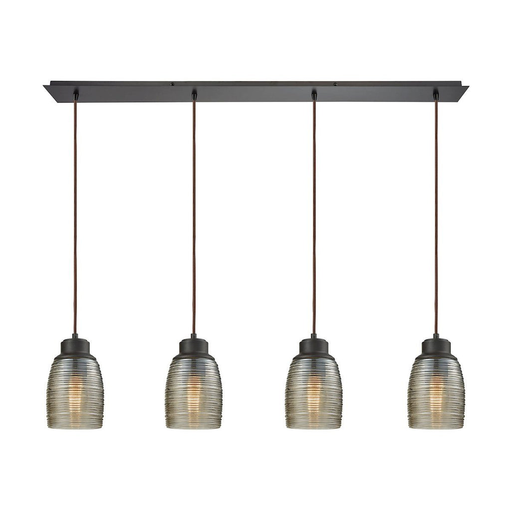 Muncie 4 Light Linear Pan Pendant In Oil Rubbed Bronze With Champagne Plated Spun Glass Ceiling Elk Lighting 