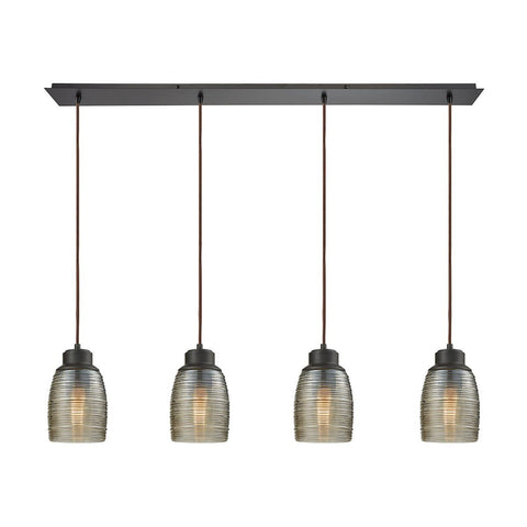 Muncie 4 Light Linear Pan Pendant In Oil Rubbed Bronze With Champagne Plated Spun Glass Ceiling Elk Lighting 