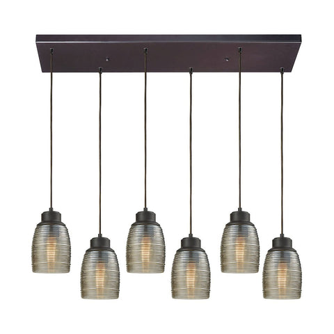 Muncie 6 Light Rectangle Pendant In Oil Rubbed Bronze With Champagne Plated Spun Glass Ceiling Elk Lighting 