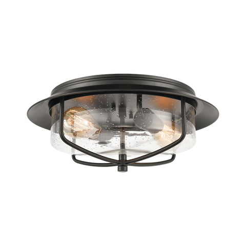 Lakeshore Drive 2-Light Flush Mount in Matte Black with Seedy Glass