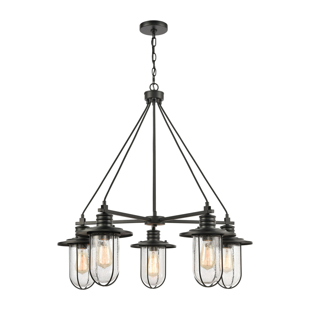 Lakeshore Drive 5-Light Chandelier in Matte Black with Seedy Glass