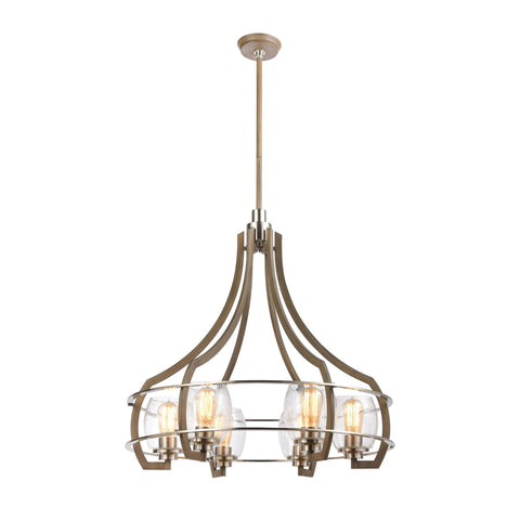 Bixler 6-Light Chandelier in Light Wood with Seedy Glass Ceiling Elk Lighting 