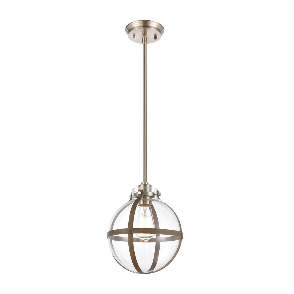 Cusp 1-Light Mini Pendant in Light Wood with Clear Glass Ceiling Elk Lighting 