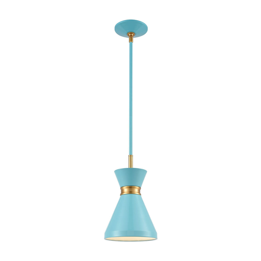 Modley 1-Light Mini Pendant in Pastel Blue with Metal Ceiling Elk Lighting 