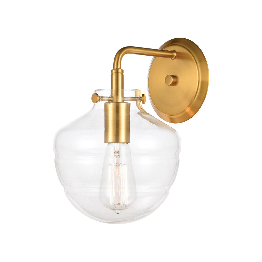 Manhattan Boutique 1-Light Sconce in Brushed Brass with Clear Glass Wall Elk Lighting 