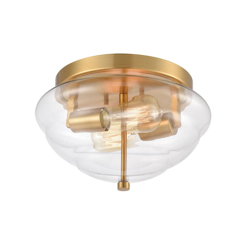 Manhattan Boutique 2-Light Flush Mount in Brushed Brass with Clear Glass Ceiling Elk Lighting 