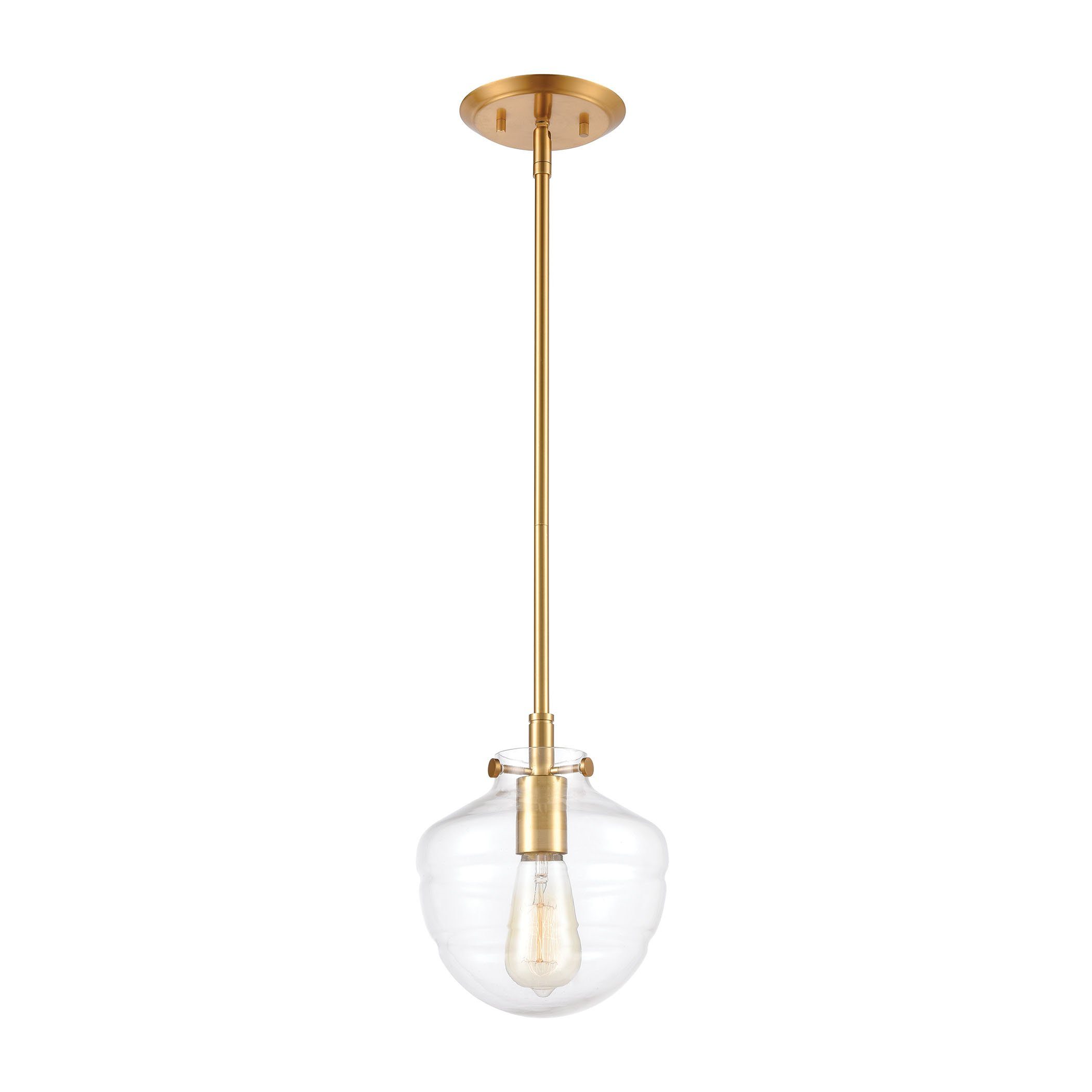 Manhattan Boutique 1-Light Mini Pendant in Brushed Brass with Clear Ceiling Elk Lighting 