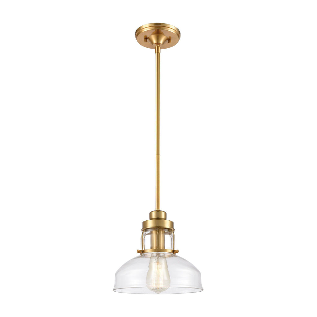 Manhattan Boutique 1-Light Mini Pendant in Brushed Brass with Clear Glass Ceiling Elk Lighting 