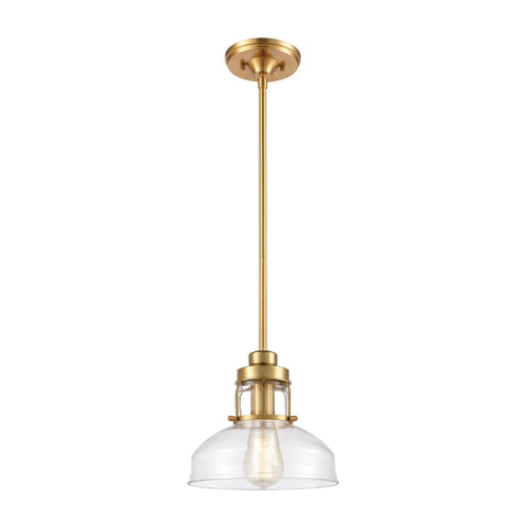 Manhattan Boutique 1-Light Mini Pendant in Brushed Brass with Clear Glass Ceiling Elk Lighting 