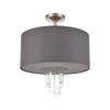 Crystal Falls 3-Light Semi Flush Mount in Satin Nickel with Graphite Fabric Shade Ceiling Elk Lighting 