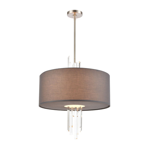 Crystal Falls 3-Light Pendant in Satin Nickel with Graphite Fabric Shade Ceiling Elk Lighting 