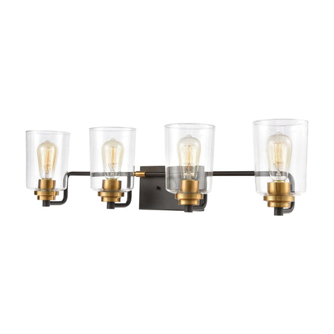 Robins 4-Light Vanity Light in Matte Black with Clear Glass Wall Elk Lighting 