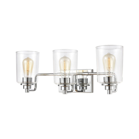 Robins 3-Light Vanity Light in Polished Chrome with Clear Glass Wall Elk Lighting 