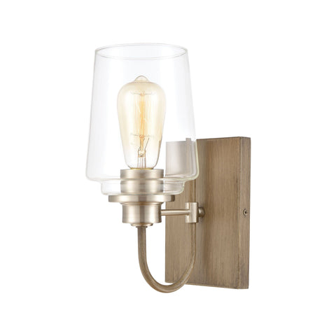 Bakersfield 1-Light Vanity Light in Light Wood with Clear Glass Wall Elk Lighting 