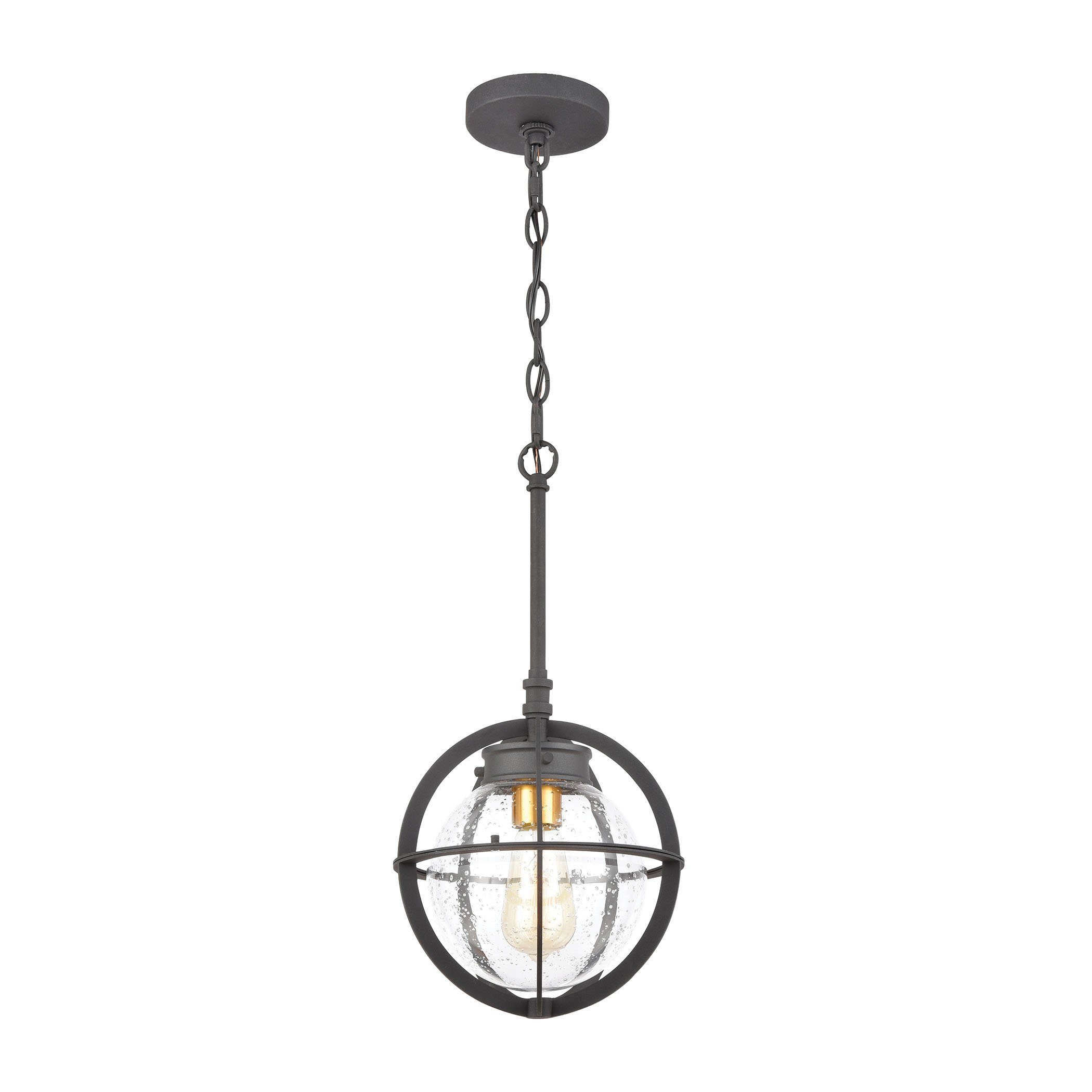 Davenport 1-Light Hanging in Charcoal with Seedy Glass Outdoor Elk Lighting 