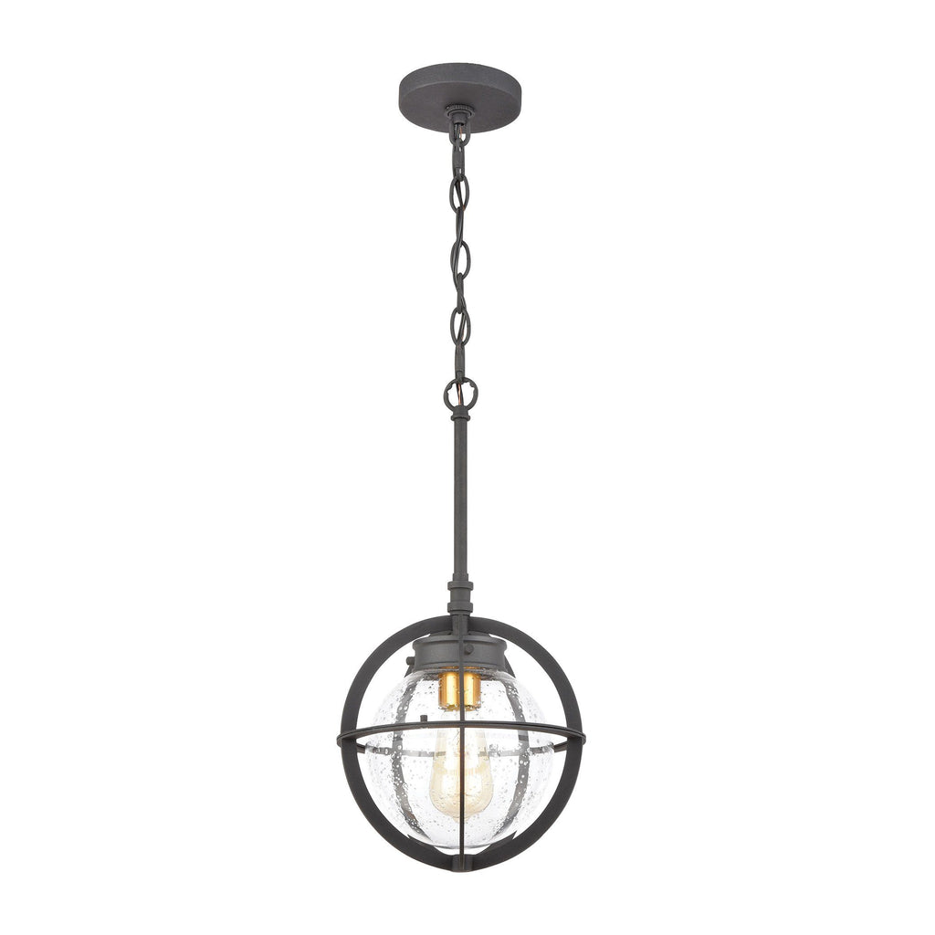 Davenport 1-Light Hanging in Charcoal with Seedy Glass Outdoor Elk Lighting 