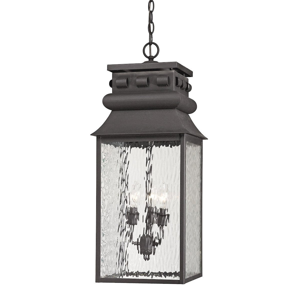 Forged Lancaster 3 Light Outdoor Pendant In Charcoal Outdoor Elk Lighting 