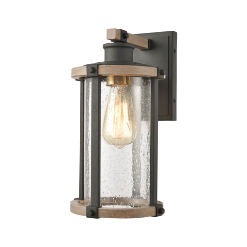 Geringer 1-Light Sconce in Charcoal and Beechwood with Seedy Glass