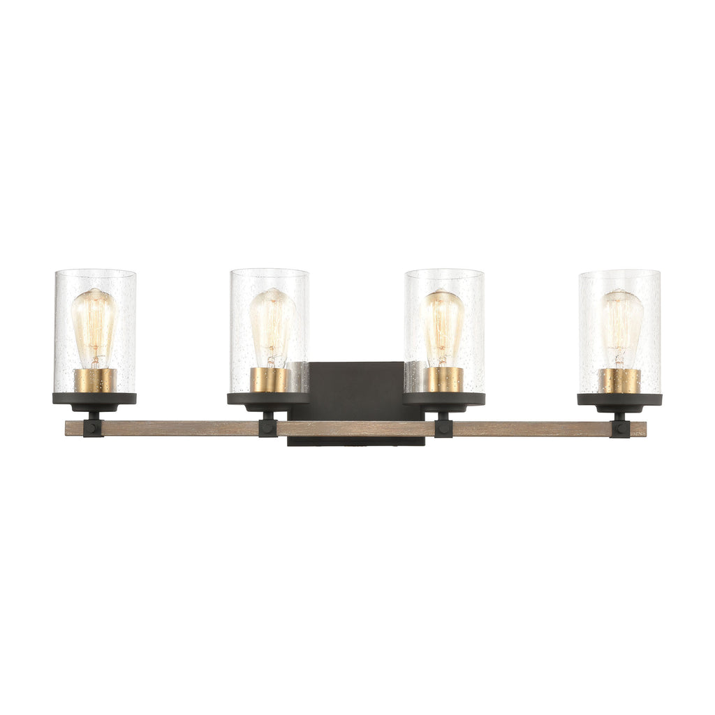 Geringer 4-Light Vanity Light in Charcoal and Beechwood with Seedy Glass