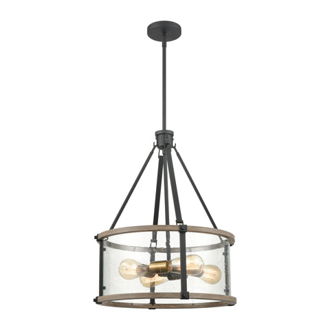 Geringer 4-Light Pendant in Charcoal and Beechwood with Seedy Glass Enclosure