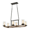 Geringer 6-Light Island Light in Charcoal and Beechwood with Seedy Glass