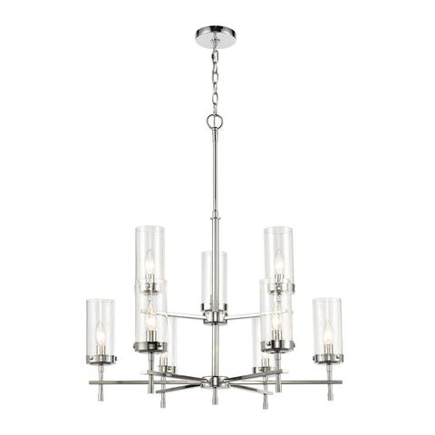 Melinda 9-Light Chandelier in Polished Chrome with Seedy Glass
