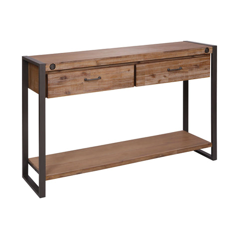 Armour Square Grey-Bronze Metal, Acacia, MDf, and Wood Veneer Two-Drawer Console Table