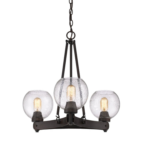 Galveston 3 Light Chandelier in Rubbed Bronze with Seeded Glass Ceiling Golden Lighting 
