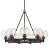 Galveston 9 Light Chandelier in Rubbed Bronze with Seeded Glass Ceiling Golden Lighting 