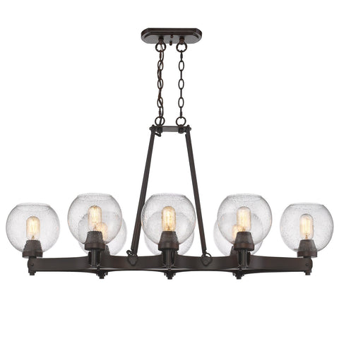 Galveston 8 Light Linear Pendant in Rubbed Bronze with Seeded Glass Ceiling Golden Lighting 