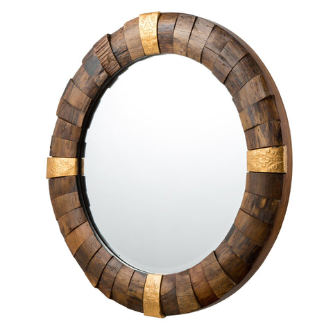 True North 30-in Round Reclaimed Wood w/ Gold Accents Mirror