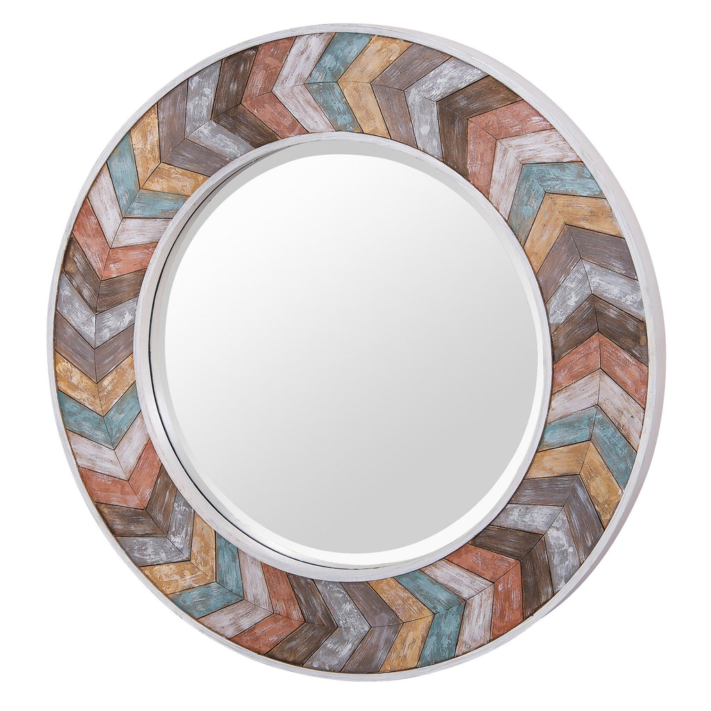 Jemma Waxed Colorful Chevron Wood Round Mirror Mirrors Varaluz 
