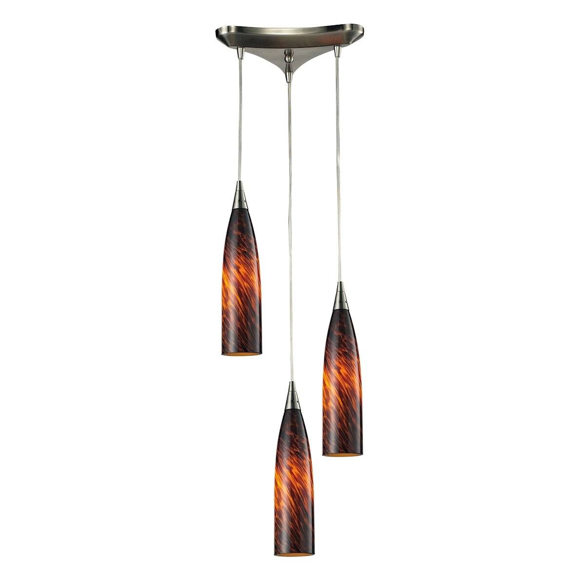 Lungo 3 Light Pendant In Satin Nickel And Espresso Glass Ceiling Elk Lighting 