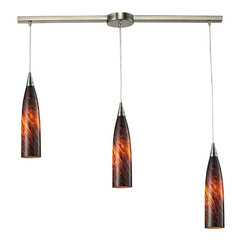 Lungo 3 Light Pendant In Satin Nickel And Espresso Glass Ceiling Elk Lighting 