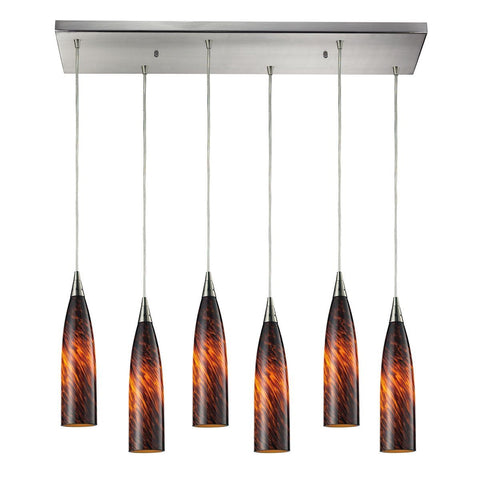 Lungo 6 Light Pendant In Satin Nickel And Espresso Glass Ceiling Elk Lighting 