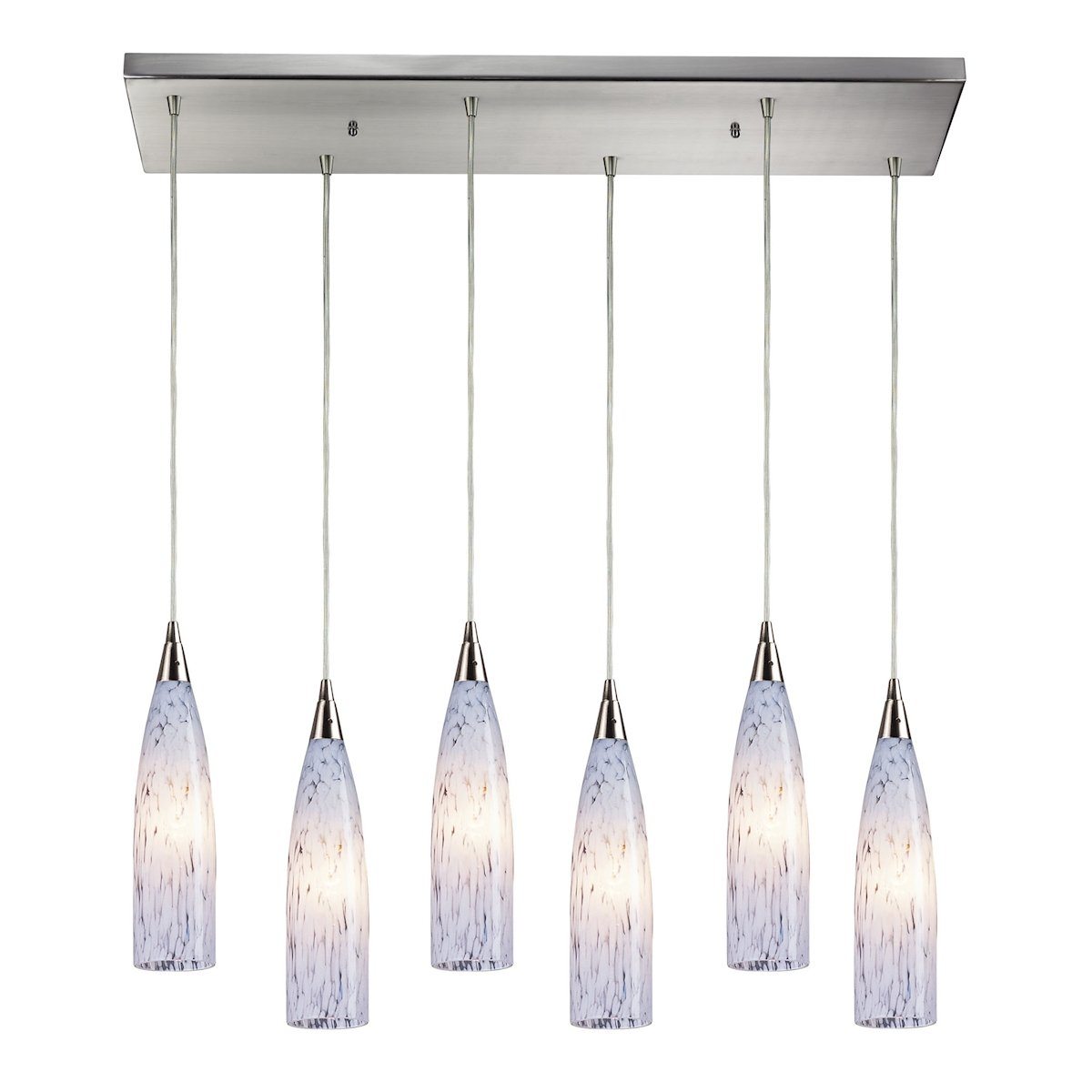 Lungo 6 Light Pendant In Satin Nickel And Snow White Glass Ceiling Elk Lighting 
