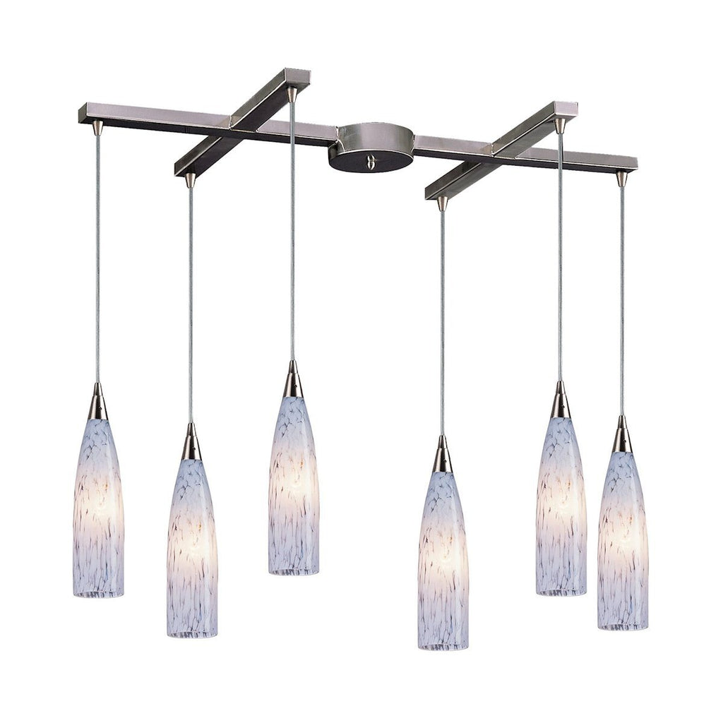 Lungo 6 Light Pendant In Satin Nickel And Snow White Glass Ceiling Elk Lighting White 