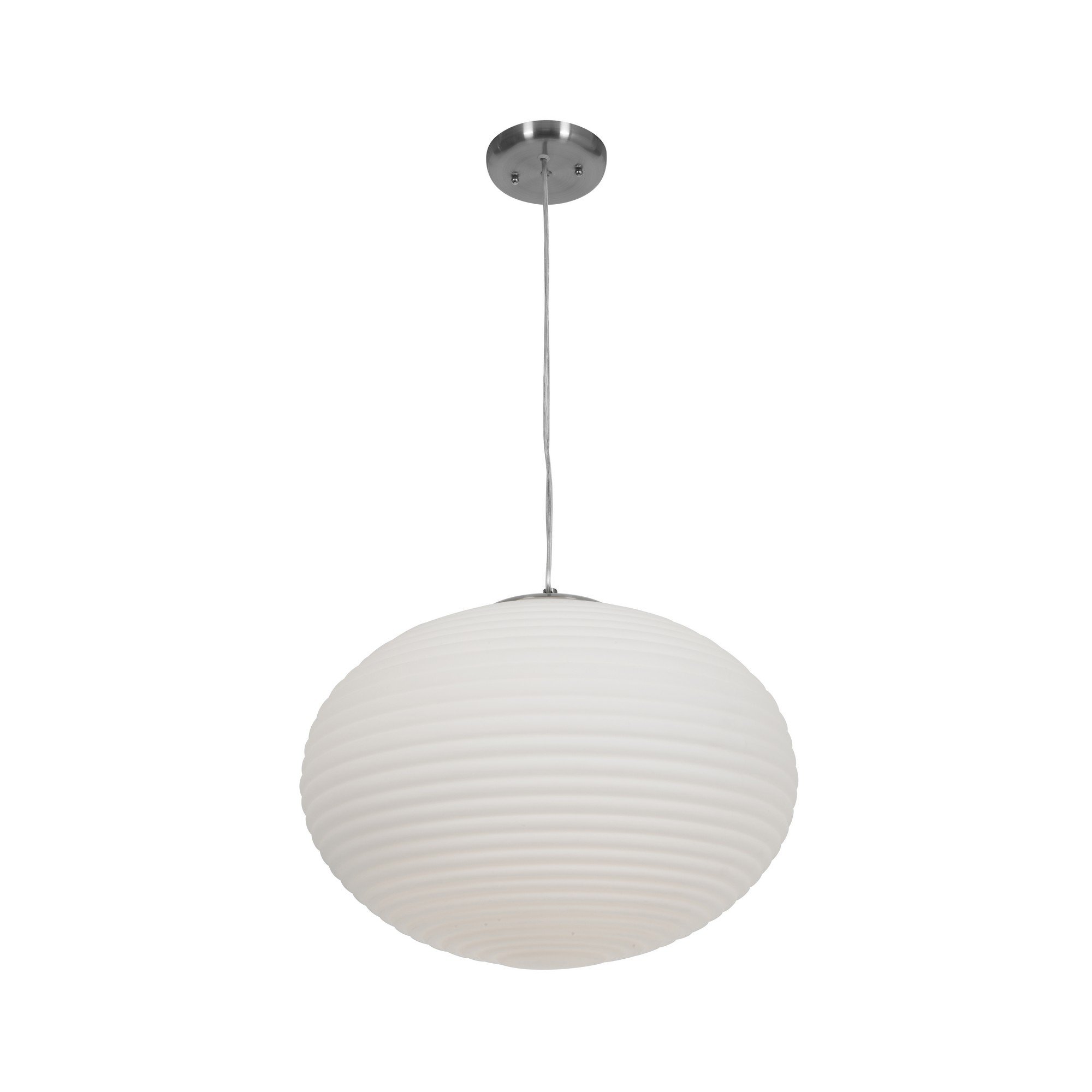 Callisto Ribbed OPL Glass Pendant - Brushed Steel Ceiling Access Lighting 