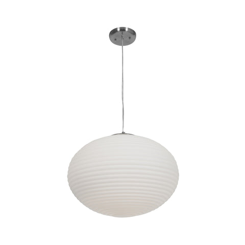 Callisto Ribbed OPL Glass Pendant - Brushed Steel Ceiling Access Lighting 