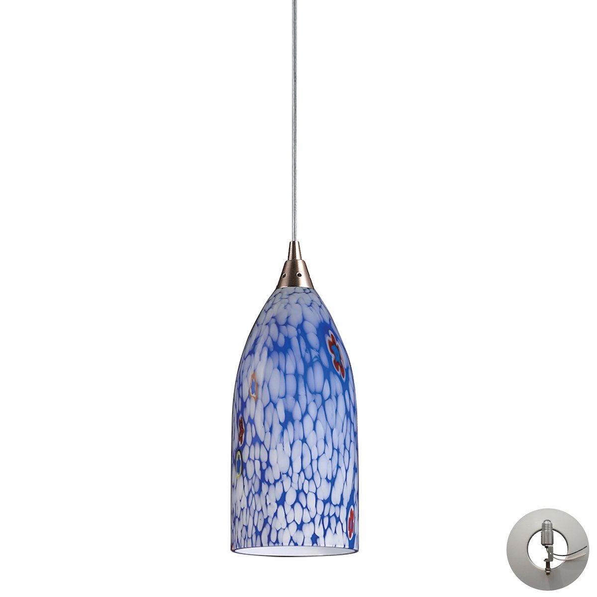 Verona Pendant In Satin Nickel And Starburst Blue Glass - Includes Recessed Lighting Kit Ceiling Elk Lighting 