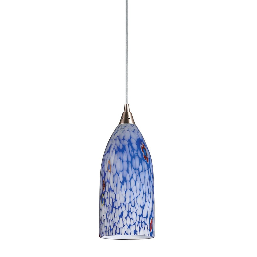 Verona Pendant In Satin Nickel And Starburst Blue Glass Ceiling Elk Lighting 