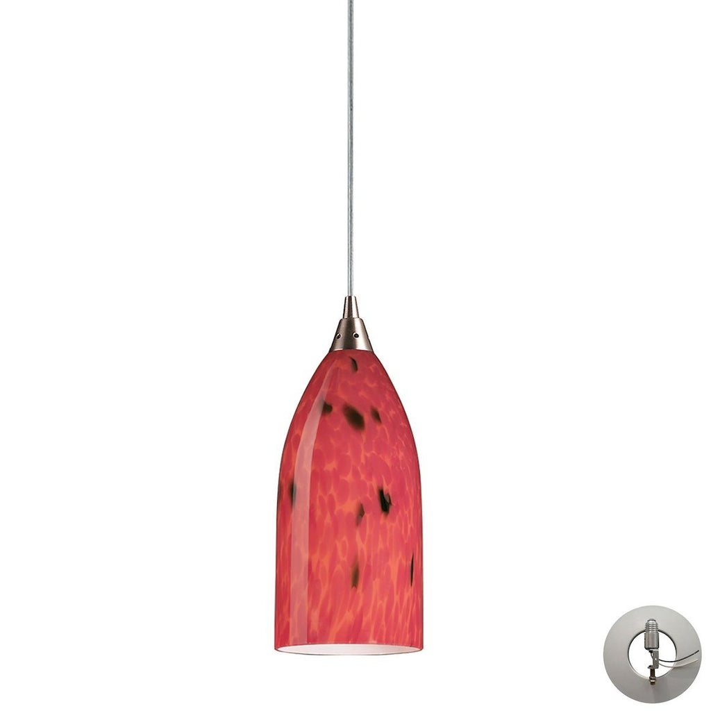 Verona Pendant In Satin Nickel And Fire Red Glass - Includes Recessed Lighting Kit Ceiling Elk Lighting 