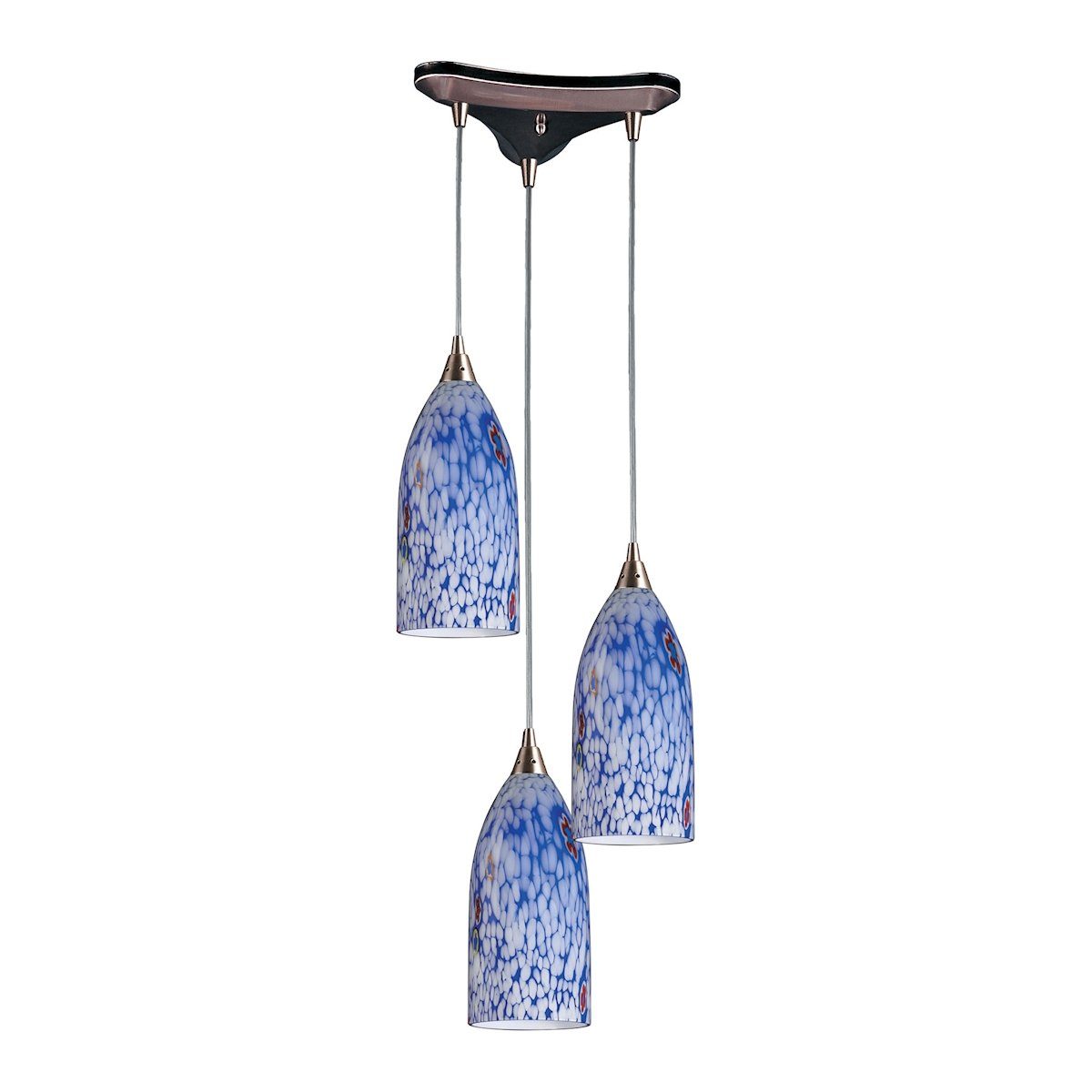 Verona 3 Light Pendant In Satin Nickel And Starburst Blue Glass Ceiling Elk Lighting 