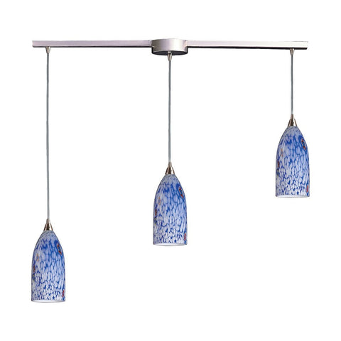 Verona 3 Light Pendant In Satin Nickel And Starburst Blue Glass Ceiling Elk Lighting 