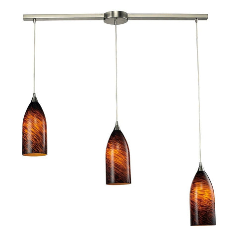 Verona 3 Light Pendant In Satin Nickel And Espresso Glass Ceiling Elk Lighting 